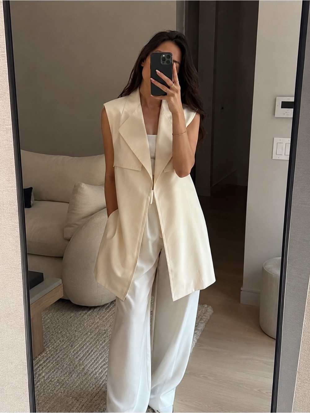 Club Monaco Cream Sleeveless Tailored Long Vest Blazer Coat XS Chic Layering